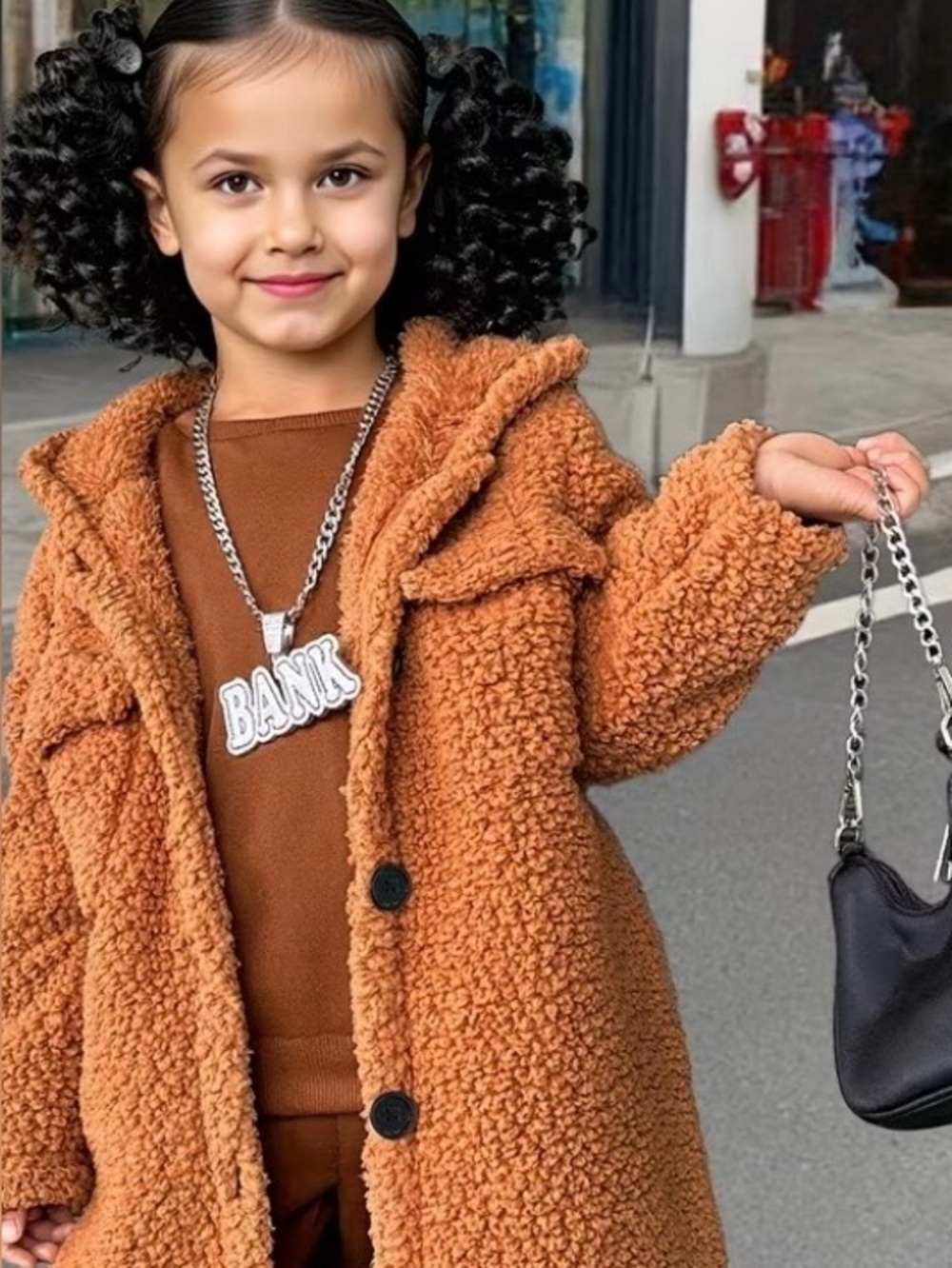 NWOT, Kids Cozy Hooded Teddy Coat - Burnt Orange